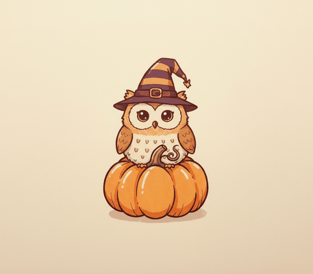 Owl in a witch hat Halloween drawing to copy