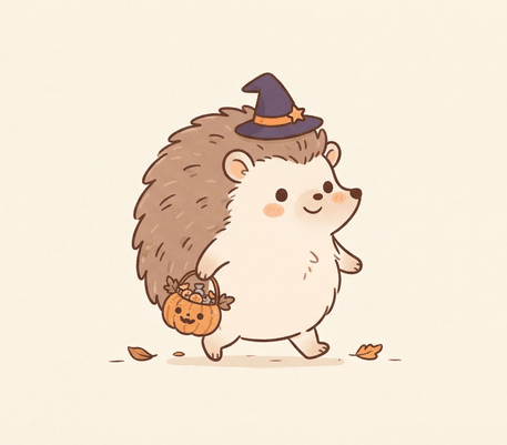 Hedgehog in a witch hat Halloween drawing to copy