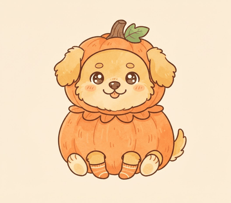 Puppy in a pumpkin costume Halloween drawing to copy