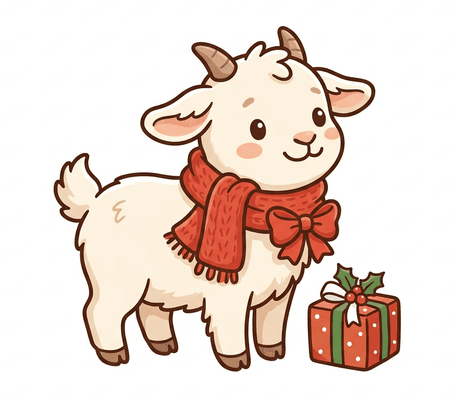 Baby goat in a red scarf drawing to copy