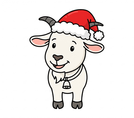 Goat in a Santa hat with a bell drawing to copy