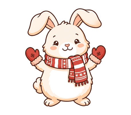 Bunny in mittens and a scarf drawing to copy