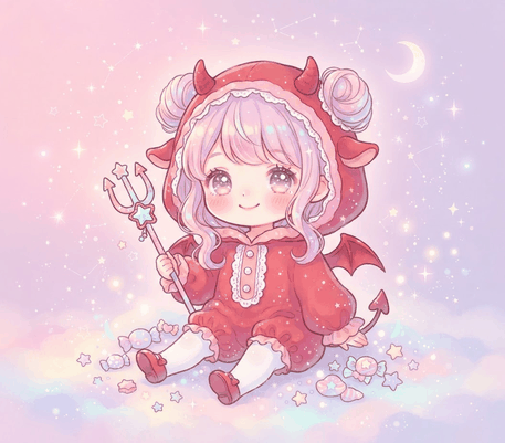Anime girl in a little devil costume drawing to copy