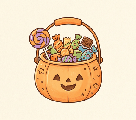 Pumpkin candy bucket Halloween drawing to copy