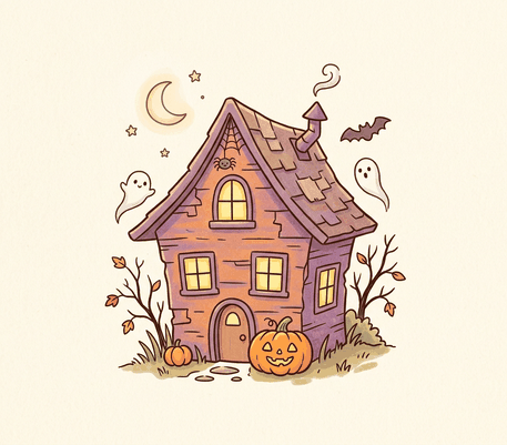 Cute Halloween house drawing to copy