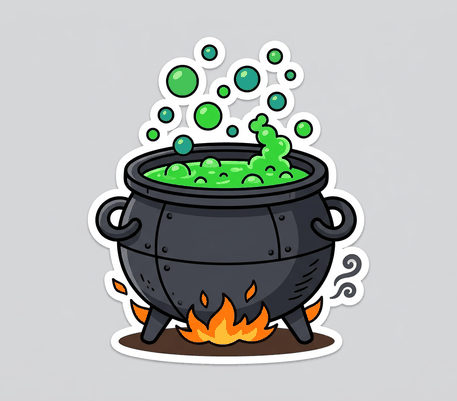 Witch cauldron with potion Halloween drawing to copy