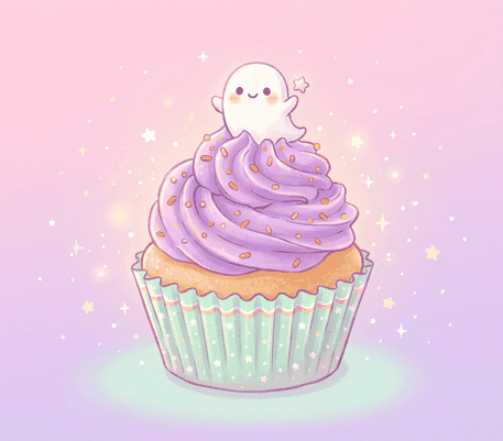 Dibujo de cupcake de Halloween con fantasma