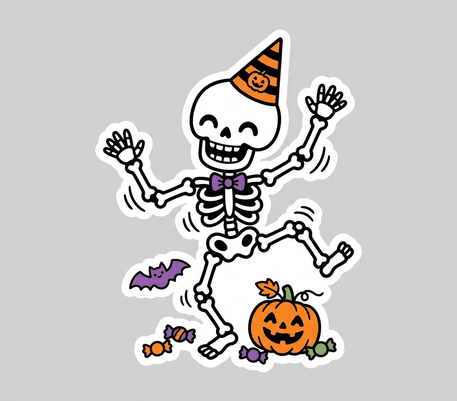 Dancing skeleton Halloween drawing to copy
