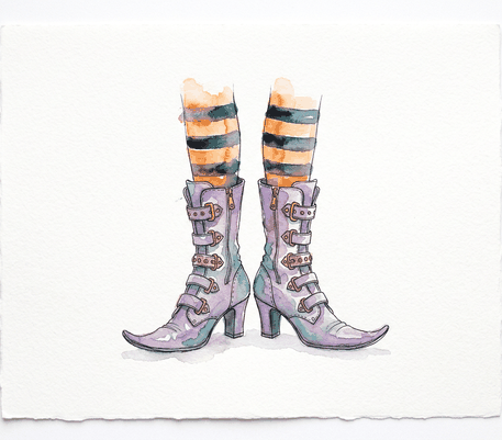 Witch boots watercolor drawing to copy