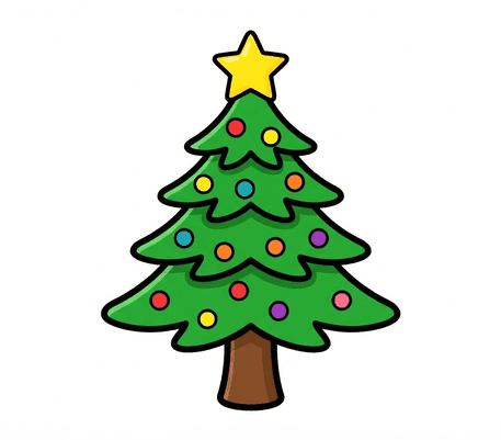 Bright cartoon Christmas tree drawing to copy