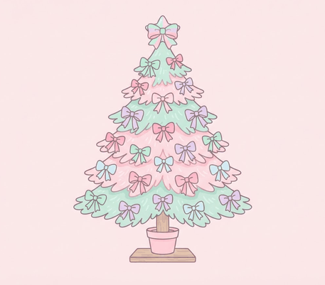Pastel Christmas tree with bows drawing to copy