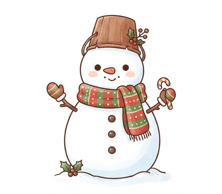 Snowman with a bucket hat drawing to copy