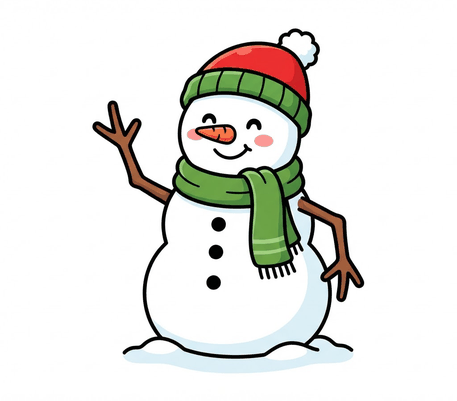 Happy snowman in a hat and scarf drawing to copy