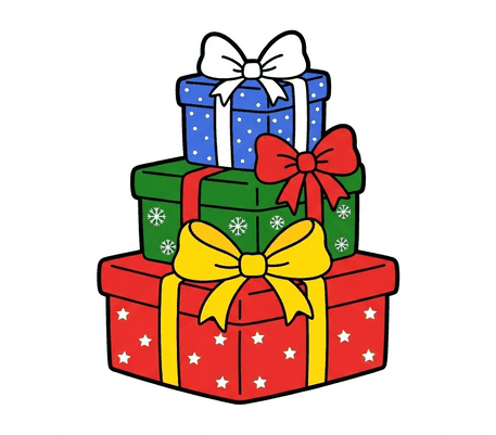 Stack of colorful Christmas gifts drawing to copy