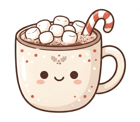 Cute mug of cocoa with marshmallows drawing to copy