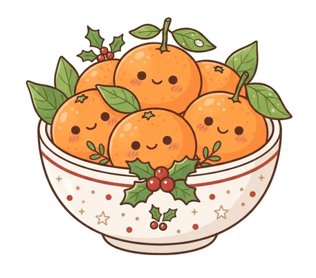 Bowl of smiling tangerines drawing to copy
