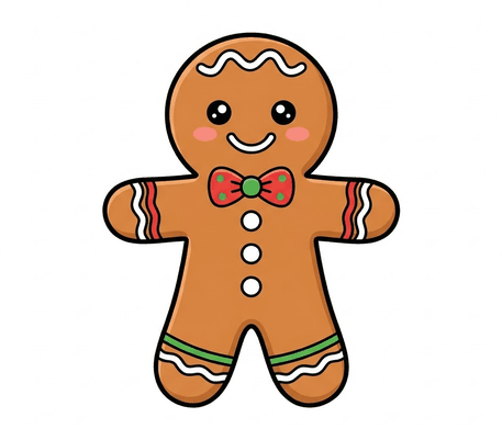Gingerbread man with a bow tie drawing to copy