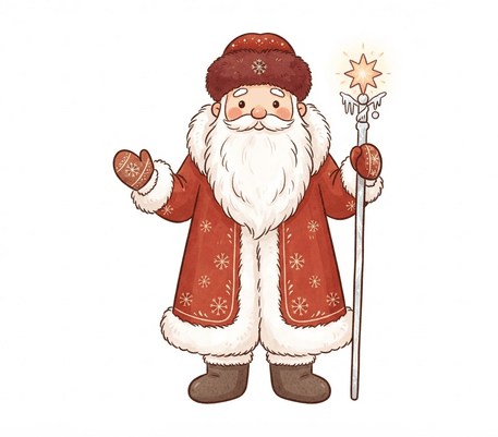 Ded Moroz (Russian Father Frost) in a red coat drawing to copy