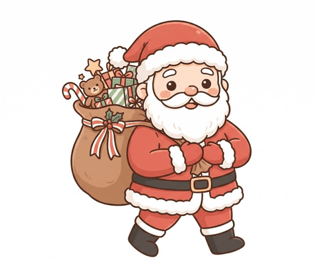 Santa Claus with a sack of toys drawing to copy