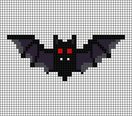 Halloween bat pixel art on grid paper to copy