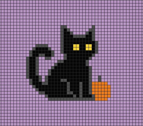 Black cat pixel art on grid paper to copy