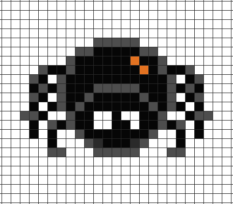 Spider pixel art on grid paper to copy