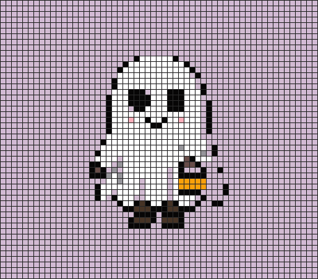 Anime girl in a ghost costume pixel art to copy
