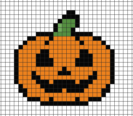 Halloween pumpkin pixel art on grid paper to copy