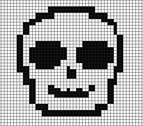 Halloween skull pixel art on grid paper to copy