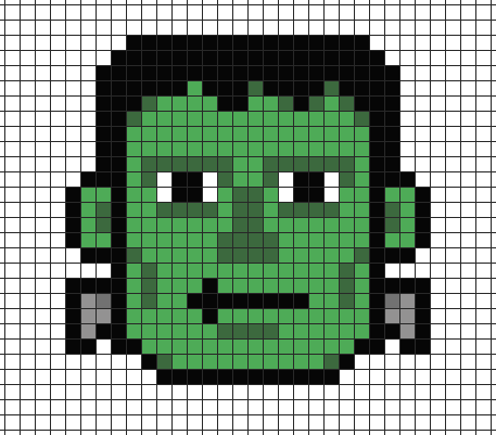 Frankenstein monster pixel art on grid paper to copy