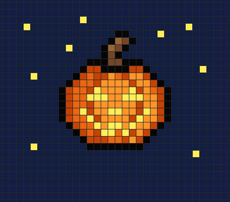 Glowing jack-o-lantern at night pixel art to copy