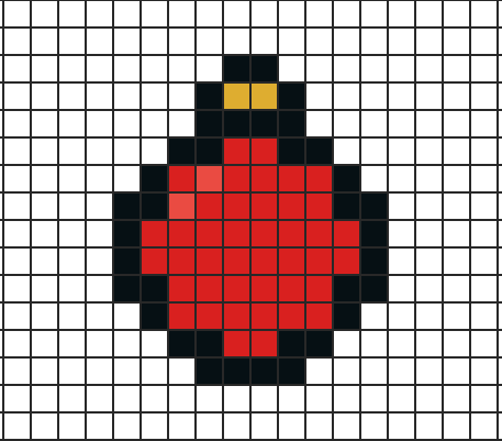 Red Christmas ball pixel art on grid paper to copy