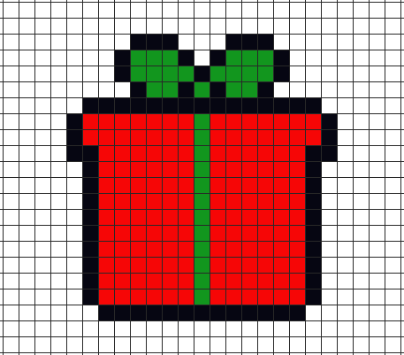 Christmas gift with a bow pixel art on grid paper to copy