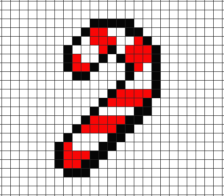 Candy cane pixel art on grid paper to copy