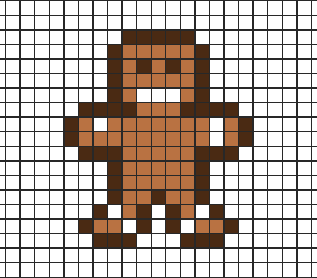 Gingerbread man pixel art on grid paper to copy
