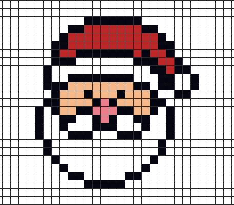 Santa Claus face pixel art on grid paper to copy