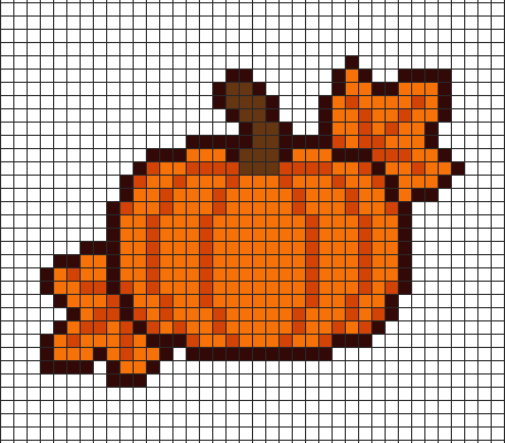Pumpkin with autumn leaves pixel art to copy