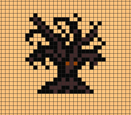 Spooky tree pixel art on grid paper to copy