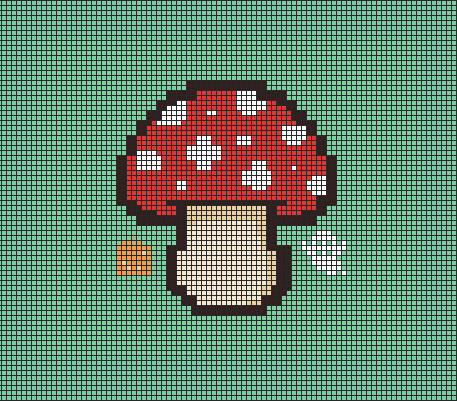 Toadstool pixel art on grid paper to copy