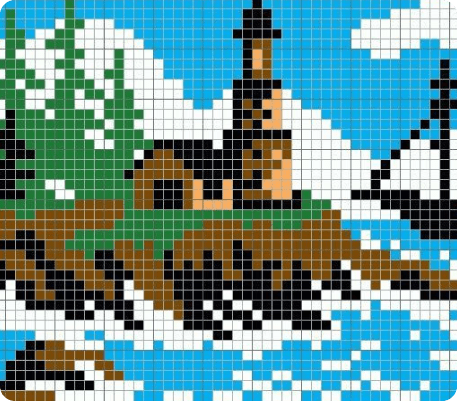 рисунок маяка и моря по клеточкам для срисовки