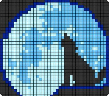 рисунок волка, выющего на луну по клеточкам для срисовки