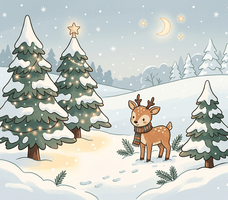 Little deer in a snowy forest drawing to copy