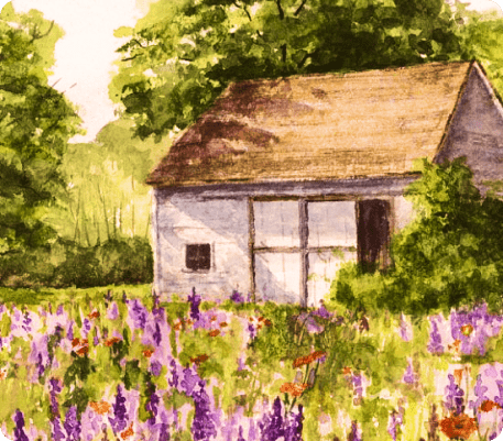 рисунок домика в поле для срисовки