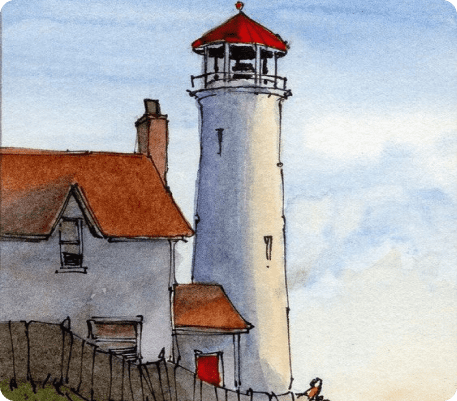 рисунок маяка с домиком для срисовки 