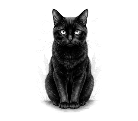Black cat pencil drawing to copy