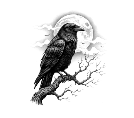 Raven on a branch pencil drawing to copy