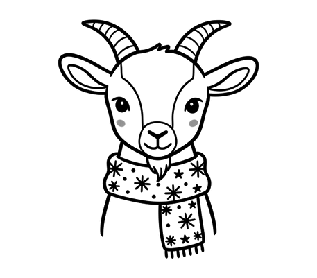 Cute goat in a scarf pencil drawing to copy