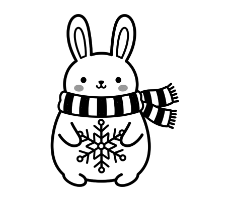 Bunny holding a snowflake pencil drawing to copy