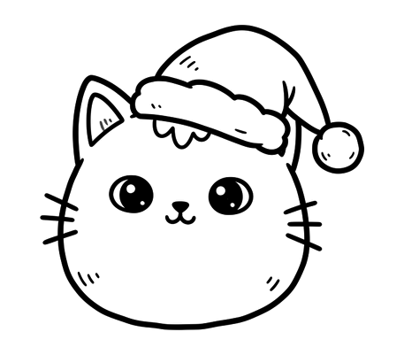 Cat in a Santa hat pencil drawing to copy