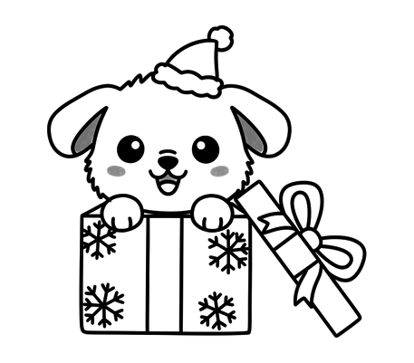Puppy in a gift box pencil drawing to copy